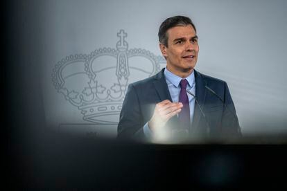 El presidente del Gobierno, Pedro Sánchez, en una rueda de prensa tras el Consejo de Ministros.