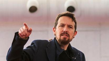 El exvicepresidente Pablo Iglesias en una charla sobre 'Bulos: la mentira como estrategia de las derechas' en Valladolid el pasado 1 de abril.