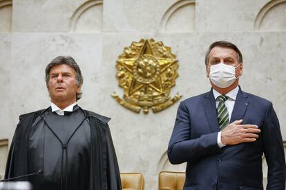 Luiz Fux, presidente del Tribunal Supremo brasileño, junto a Bolsonaro el pasado 1 de febrero en Brasilia durante el acto de apertura del año judicial.
