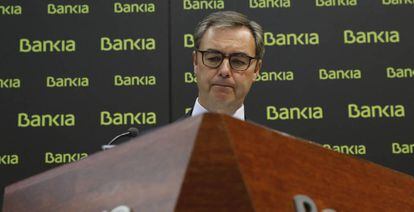 El consejero delegado de Bankia, José Sevilla, durante la presentación hoy de los resultados de la entidad en el primer trimestre de 2017, donde ha anunciado que ganaron 304 millones de euros, un 28,4 % más.