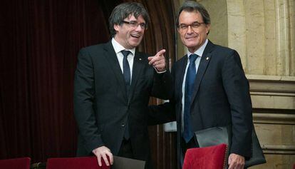 Puigdemont i Mas al Parlament, el 10 d'octubre.