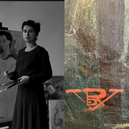 On the left, Rosario Velasco (1925), on the right, her autograph.
