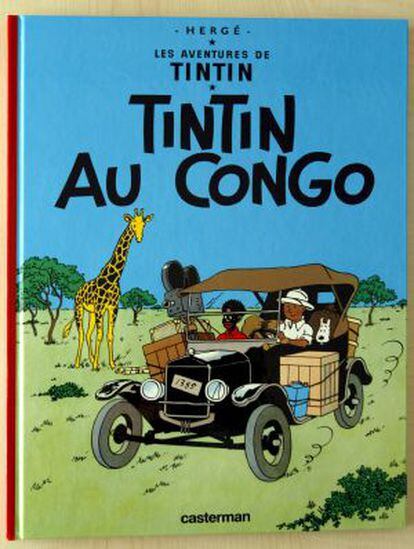 Portada de Tintín en el Congo, el álbum más polémico de Hergé.