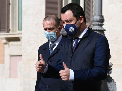 El líder de la Liga, Matteo Salvini, tras el encuentro con Draghi este sábado.