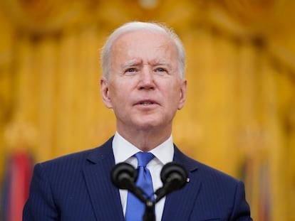 Joe Biden, durante su discurso en un acto por el Día Internacional de la Mujer, este lunes, 8 de marzo.