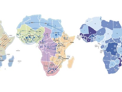 Muestras de mapas pertenecientes al atlas &#039;Africa en movimiento&#039;.