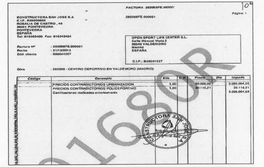 Certificado final de la obra ejecutada por Constructora San José, según consta en el informe de la IGAE.