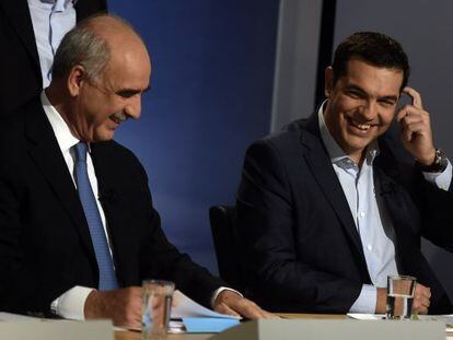 Tsipras i Meimarakis, en el debat anterior.