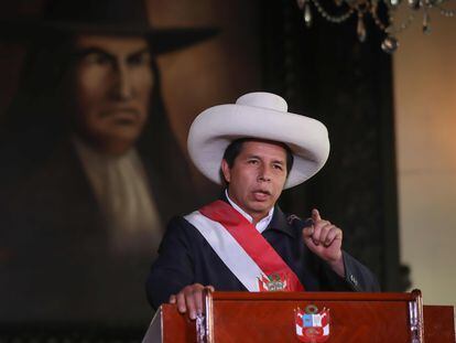 El presidente de Perú, Pedro Castillo, durante un mensaje a la nación, el 4 de febrero.