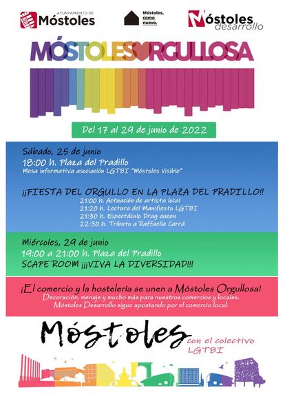 Cartel del programa de actividades 'Móstoles Orgulloso', con motivo del Orgullo.