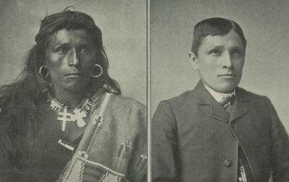 Navajo Tom Torlino in 1882, left, and three years later.