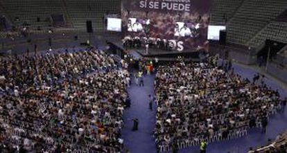 Pablo Iglesias durante la asamblea de Podemos el pasado octubre en plaza de toros de Vistalegre.