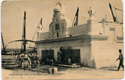 La Fuente de las Galeras de El Puerto de Santa María, Cádiz, en una postal de 1925.