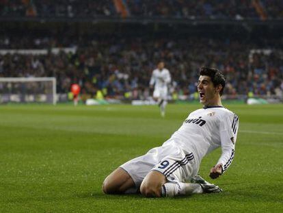 Morata celebra el primer tanto del Madrid.