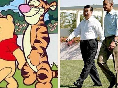 A la izquierda, Winnie the Pooh y Tigger. A la derecha, el presidente chino, Xi Jinping, junto con Barack Obama, en 2013. 