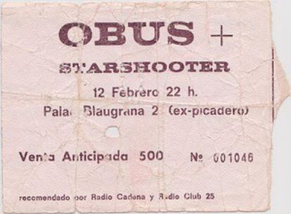 Entrada del concierto de Ob&uacute;s de febrero de 1982.