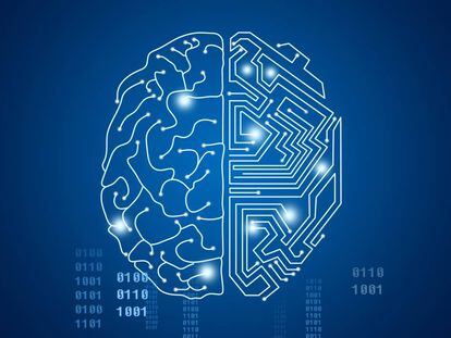 Cerebro humano cubierto con redes de Inteligencia artificial.