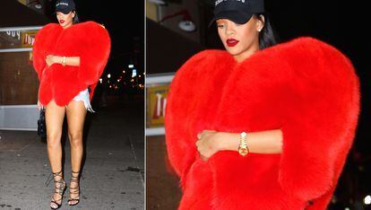 Rihanna fue el primer rostro conocido –fuera de editoriales de moda– que paseó envuelta en el corazón peludo. El pasado mes de septiembre, la cantante se dejó ver por Nueva York luciendo el diseño y compartió la imagen en su cuenta de Instagram. Decenas de revistas especializadas le dedicaron titulares a su aparición.