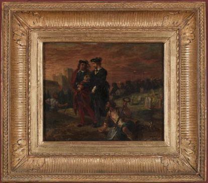 Uno de los muchos cuadros de temática shakespeariano de Eugène Delacroix: 'Hamlet y Horacio en el cementerio' (1859). Óleo/ lienzo, 29,5x36 cm. Museo del Louvre, París.