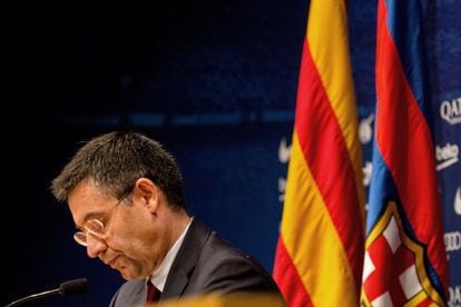 El president del FC Barcelona, Josep Maria Bartomeu, en una compareixença pública el 7 de gener.