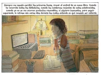 Viñeta de la adaptación gráfica del ensayo 'El infinito en un junco', de Irene Vallejo, ilustrada por Tyto Alba.