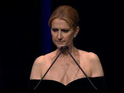 Celine Dion, en un momento del homenaje a René Angélil celebrado el miércoles en Las Vegas.