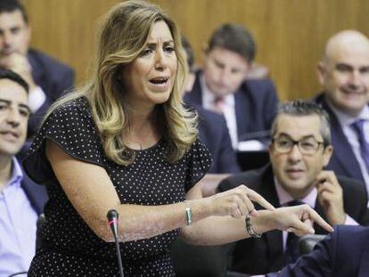 Susana D&iacute;az, en su intervenci&oacute;n en la sesi&oacute;n de control en el Parlamento.