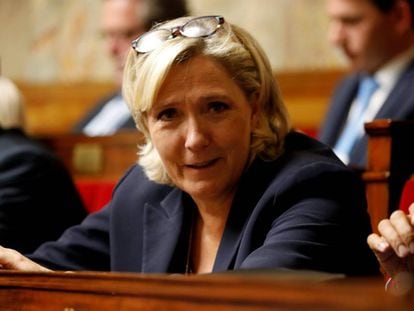 La líder de Reagrupamiento Nacional, Marine Le Pen, este martes en París.