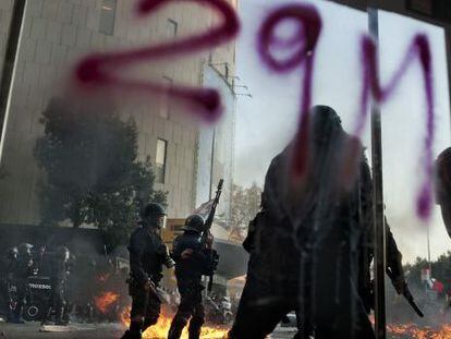 Imagen de los disturbios durante la huelga del 29-M.  