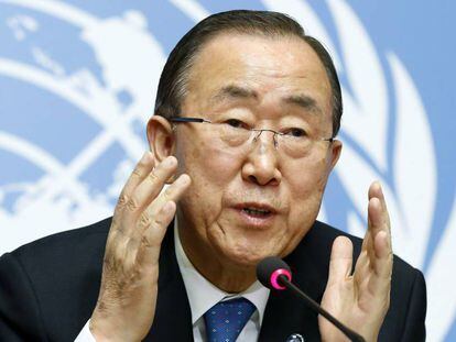 El secretario general de la ONU, Ban Ki-moon, este lunes en la sede del organismo en Ginebra (Suiza). 
