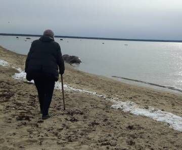Una anciana camina por la orilla del mar Báltico en Laulasmaa (Estonia), el 3 de marzo de 2019.