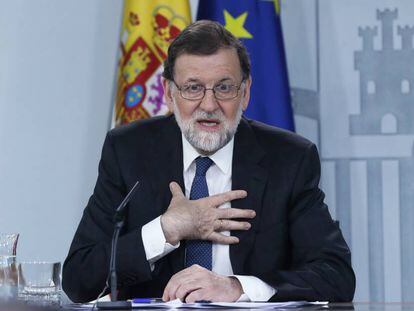 Rajoy, durante la rueda de prensa en Moncloa. 