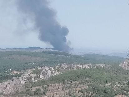 Columna de humo en el incendio de Valencia de Alcántara (Cáceres)