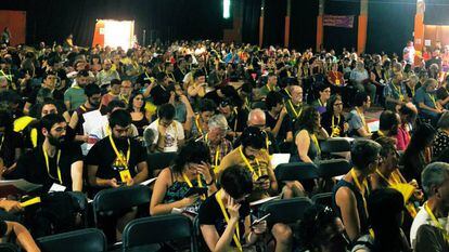 Asamblea de la CUP en Celrà, ayer.