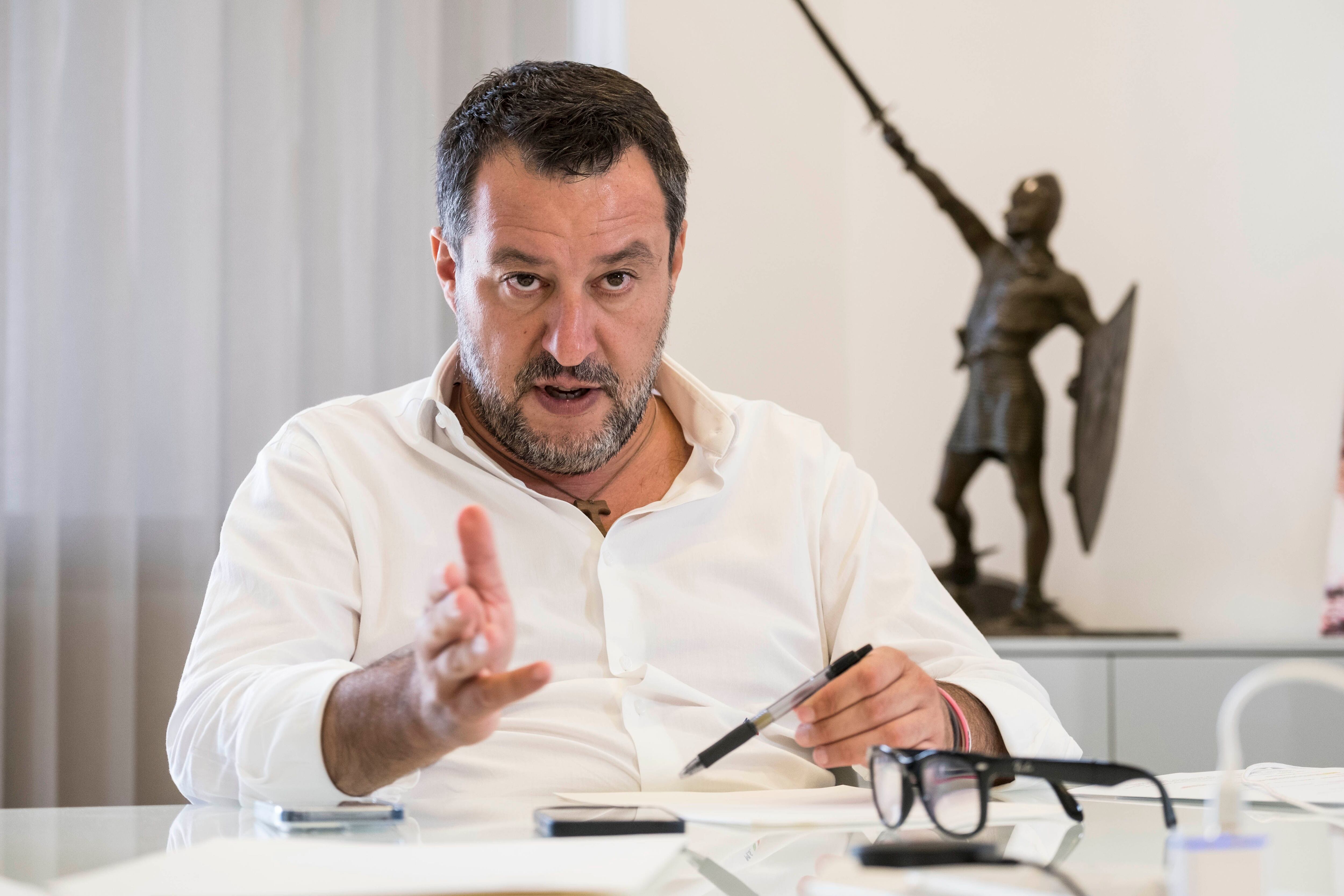 El lider de la Liga, Matteo Salvini, en la sede romana del partido.