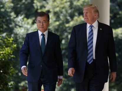 Donald Trump con el presidente surcoreano, Moon Jae-in, en la Casa Blanca.