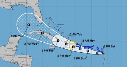 El pronóstico del Centro Nacional de Huracanes del avance de la tormenta Grace.