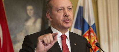 El primer ministro turco, Recep Tayyip Erdogan, el mi&eacute;rcoles en Helsinki. 
