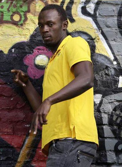 Usain Bolt, ayer tras una conferencia de prensa en un club de <i>reggae</i> en Berlín.