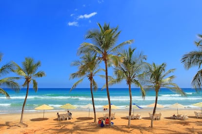 View of Guacuco Beach, on Margarita Island (Venezuela).