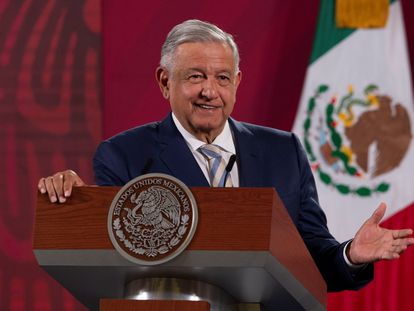 El presidente López Obrador en la mañanera de este lunes.