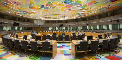 Interior del Edificio Europa, centro de operaciones del Consejo Europeo. 