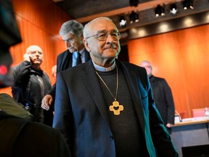 El presidente de la Conferencia Episcopal Portuguesa, el obispo José Ornelas, tras la presentación del informe sobre los abusos sexuales cometidos por sacerdotes portugueses, el pasado lunes en Lisboa.
