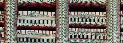 <i>Sin título (Diez trenes),</i> 1960-63. <i>Gouache,</i> lápices y papel, <b>una de las obras de Martín Ramírez que, a partir del miércoles, se exponen en el Reina Sofía de Madrid</b>.