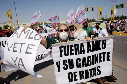 Una protesta contra López Obrador en Ciudad Juárez, en octubre.