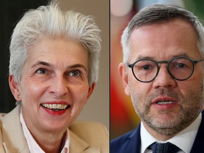 Los tres parlamentarios alemanes que han visitado Lviv el 12 de abril. De izquierda a derecha, Anton Hofreiter, de Los Verdes; Marie-Agnes Strack-Zimmermann, del partido liberal; y el socialdemócrata y ministro de Asuntos Europeos, Michael Roth.