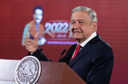 The president of Mexico, Andrés Manuel López Obrador, in his morning conference this Monday.