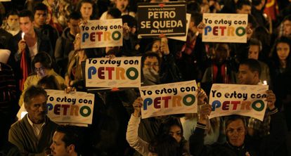 Seguidores de Gustavo Petro protestan el pasado lunes en Bogot&aacute;.