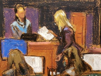 A defense lawyer questions 'Jane', the first witness in the 'Maxwell case', this Wednesday in New York.