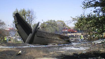 Imagen del siniestro del Vuelo JK5022 de Spanair en el que murieron 154 personas y 18 resultaron gravemente heridas, ocurrido el 20 de agosto de 2008, en Barajas (Madrid).